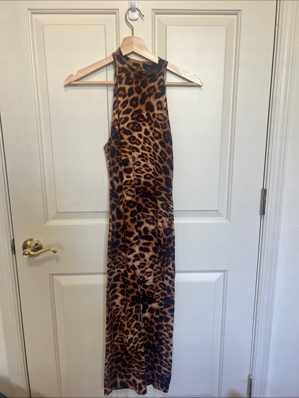 Fashion Nova Leopard Print Maxi Dress in Brown and Black